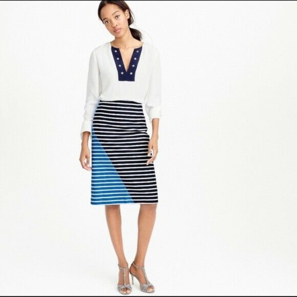 J. Crew Skirt Blue Color-block Striped Size 0 T44